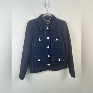 J. Crew Pocket Front Wool Blend Navy Contrast Stitching Blazer Jacket Nautical